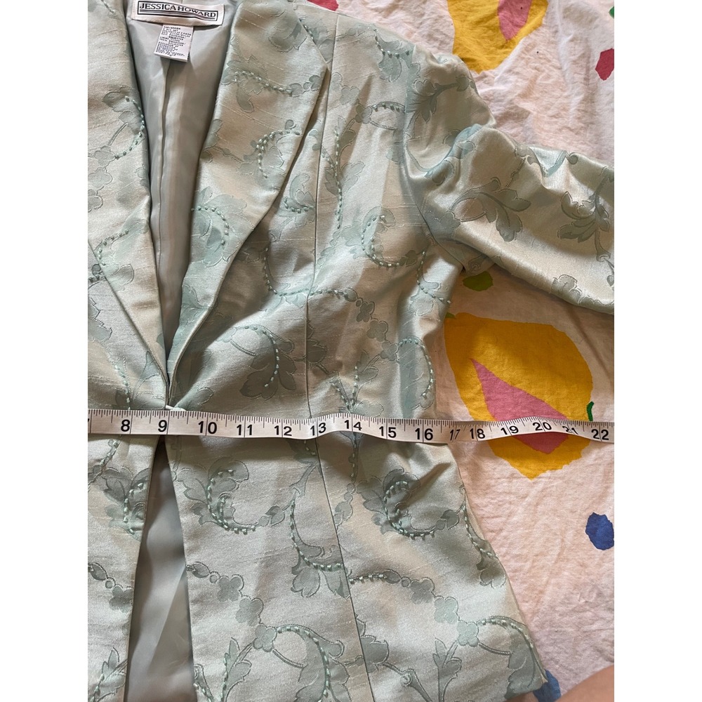 Vintage Jessica Howard Women Seafoam Green Beaded Jacquard Dress Set Size 6 - Picture 7 of 9